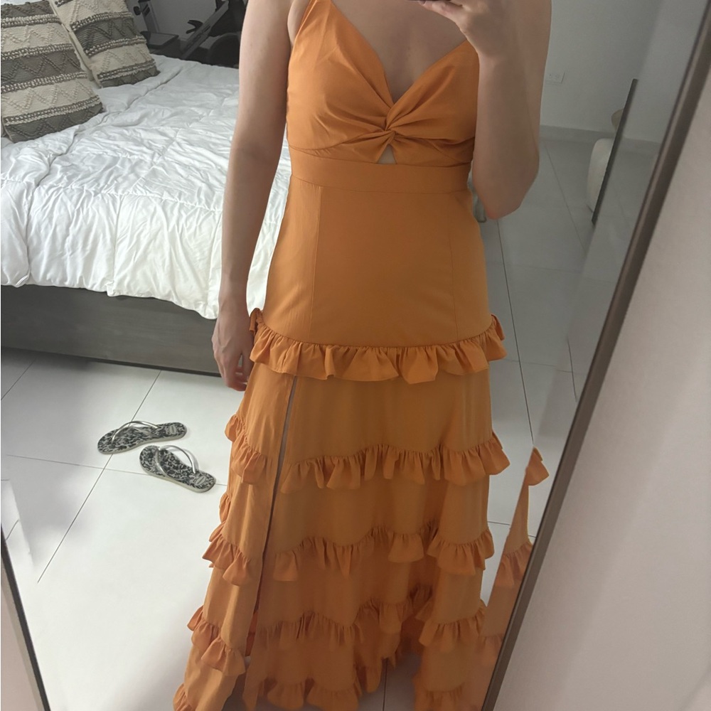 Orange Ruffle Maxi Dress